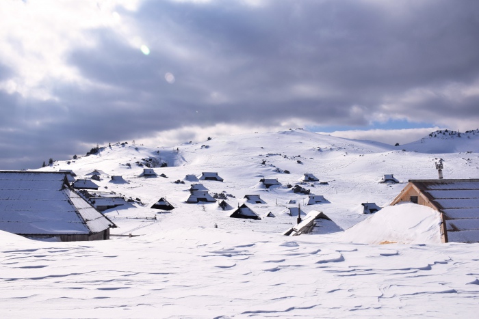 Velika Planina mountain cottages winter